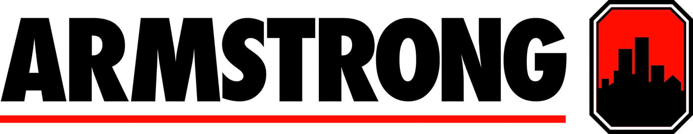 Logo of the word 'Armstrong' in bold black letters with a red underline and a red and black city skyline graphic on the right.