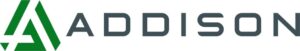 Logo of ADDISON featuring a stylized green letter 'A' to the left and the name 'ADDISON' in bold grey letters to the right.