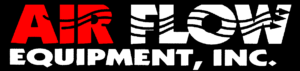 Logo for Air Flow Equipment, Inc., featuring the words 'AIR FLOW' with wavy lines through the letters and 'EQUIPMENT, INC.' below it. The text 'AIR' is in red, while the rest is in white on a black background.