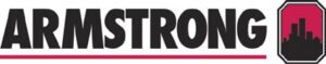 Logo featuring the word 'ARMSTRONG' in bold black letters with a red underline and an octagonal emblem on the right depicting a city skyline silhouette.