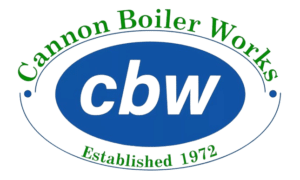 Logo of Cannon Boiler Works featuring the initials 'cbw' in a blue oval with green text around it stating 'Cannon Boiler Works' and 'Established 1972'.