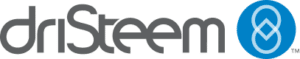 The image is a logo for DriSteem, featuring the word 'driSteem' in a stylized lowercase font. To the right of the text is a blue circle containing an abstract design composed of interlocking loops.