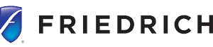 Logo of Friedrich with a stylized shield symbol on the left and the word 'FRIEDRICH' in bold black letters to the right.