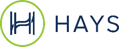 Hays logo featuring a stylized letter H within a green circle and the word 'HAYS' in blue text on a transparent background.