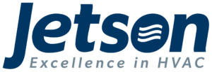 Logo image showing the word 'Jetson' in bold blue letters with a wave design inside the letter 'o'. Below it, the phrase 'Excellence in HVAC' is displayed in smaller gray letters.