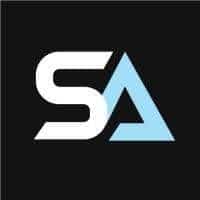 A logo with the letters 'S' and 'A' interlinked. The 'S' is white and the 'A' is light blue, all set against a black background.