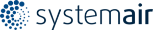 Logo of Systemair featuring stylized blue dots forming a semi-circle on the left, followed by the word 'systemair' in lowercase blue letters.