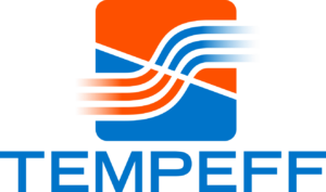 Logo of Tempeff featuring a stylized design with orange and blue colors, along with the word 'TEMPEFF' written in bold blue letters below the design.