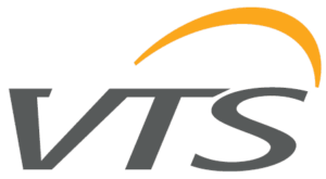 The image shows a logo with the letters 'VTS' in dark gray, accompanied by an orange arc above the letters, set against a white background.