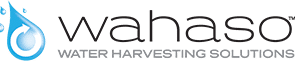 Logo of Wahaso, Water Harvesting Solutions, featuring the company name with a stylized blue water droplet to the left.