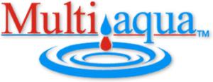 Text that says "Multiaqua" in red and blue with water droplets
